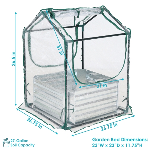 Sunnydaze Galvanized Steel Raised Bed with Greenhouse - Clear - 2 ft x 2 ft