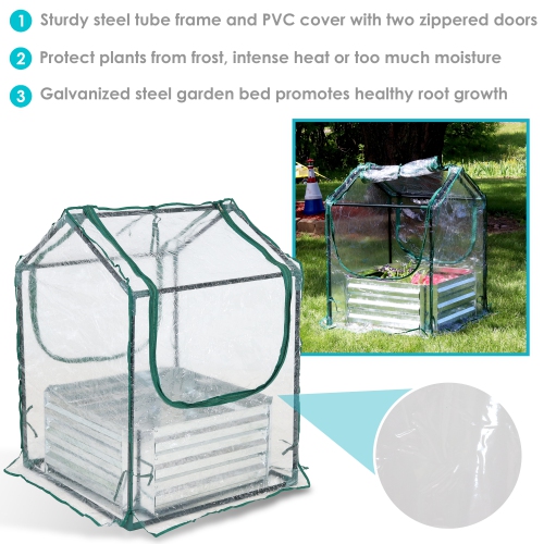 Sunnydaze Galvanized Steel Raised Bed with Greenhouse - Clear - 2 ft x 2 ft