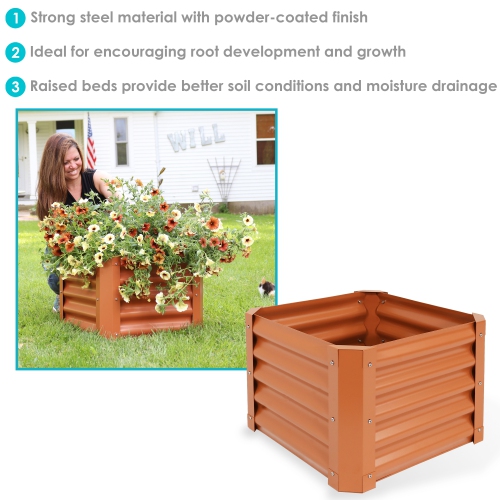 Sunnydaze Powder-Coated Steel Square Raised Garden Bed - Brown - 22 in