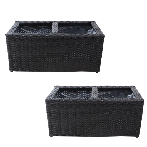 SUNNYDAZE DECOR  Sunnydaze Polyrattan Indoor Rectangle Planter - - Set Of 2 In Black