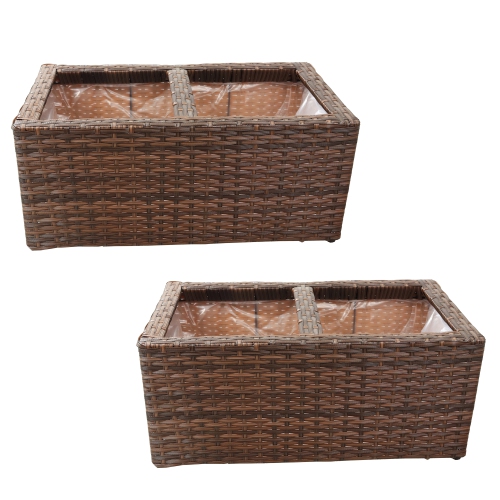 SUNNYDAZE DECOR  Sunnydaze Polyrattan Indoor Rectangle Planter - - Set Of 2 In Brown