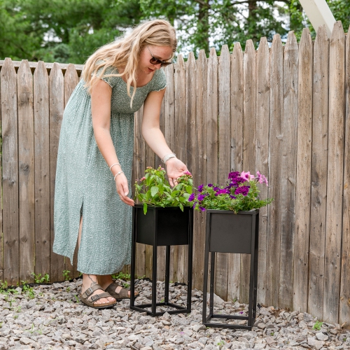 Sunnydaze Modern Simplicity Outdoor Elevated Planter - Black - 2-Pack