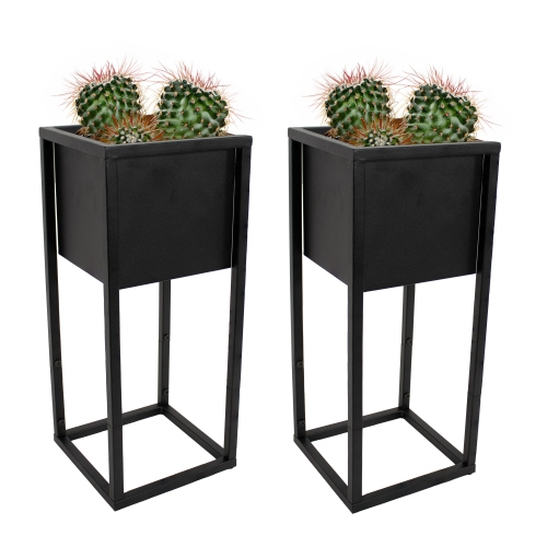 Sunnydaze Modern Simplicity Outdoor Elevated Planter - Black - 2-Pack