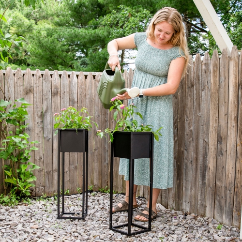 Sunnydaze Modern Simplicity Outdoor Elevated Planter - Black - 2-Pack