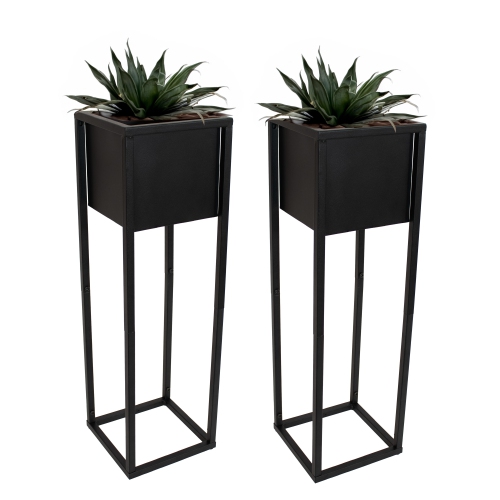 Sunnydaze Modern Simplicity Outdoor Elevated Planter - Black - 2-Pack