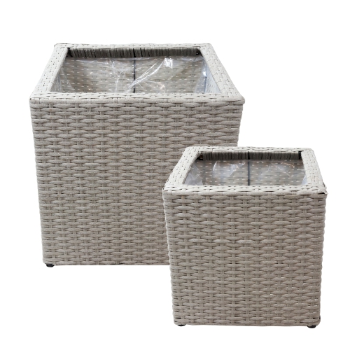 Sunnydaze Polyrattan Indoor Square Planter - Gray - 11 in, 14 in