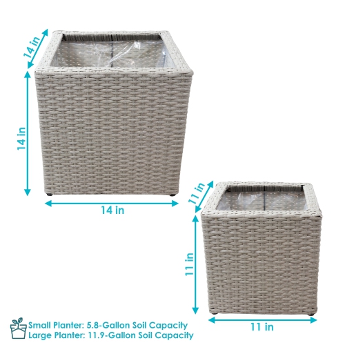 Sunnydaze Polyrattan Indoor Square Planter - Gray - 11 in, 14 in