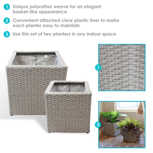 Sunnydaze Polyrattan Indoor Square Planter - Gray - 11 in, 14 in