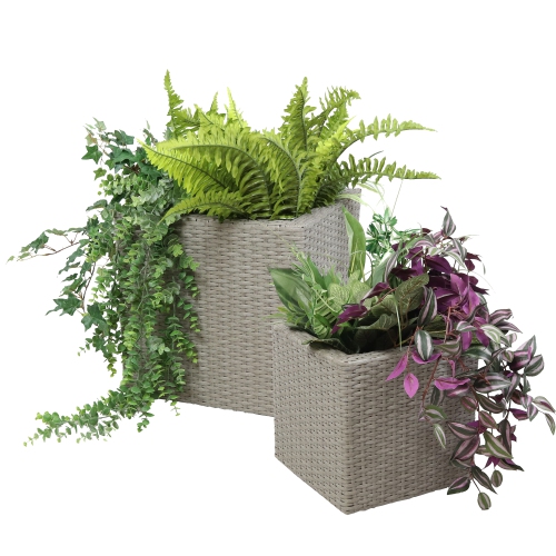 Sunnydaze Polyrattan Indoor Square Planter - Gray - 11 in, 14 in