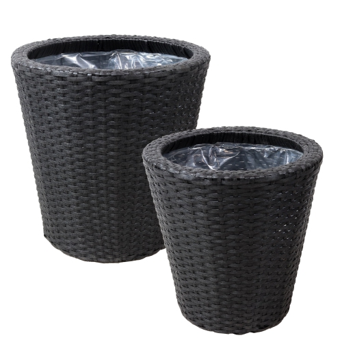 SUNNYDAZE DECOR  Sunnydaze Polyrattan Indoor Round Planter - - 14.5 In, 11.75 In Black