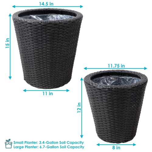 Sunnydaze Polyrattan Indoor Round Planter - Black - 14.5 in, 11.75 in