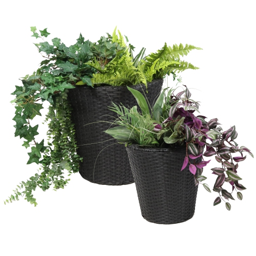 Sunnydaze Polyrattan Indoor Round Planter - Black - 14.5 in, 11.75 in