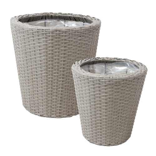 Sunnydaze Polyrattan Indoor Round Planter - Gray - 14.5 in, 11.75 in