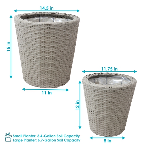 Sunnydaze Polyrattan Indoor Round Planter - Gray - 14.5 in, 11.75 in
