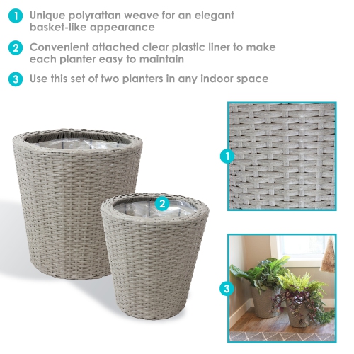 Sunnydaze Polyrattan Indoor Round Planter - Gray - 14.5 in, 11.75 in