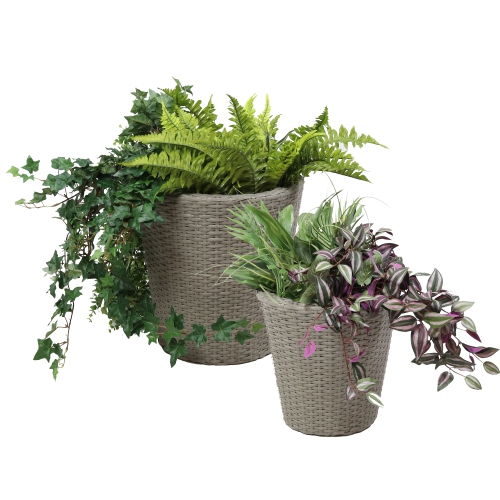 Sunnydaze Polyrattan Indoor Round Planter - Gray - 14.5 in, 11.75 in