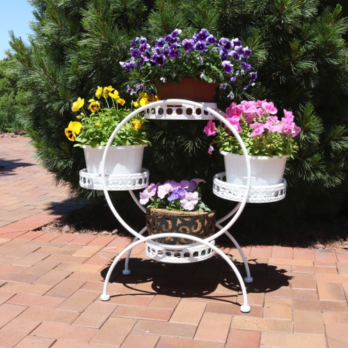Sunnydaze White 4-Tier Ferris Wheel Indoor/Outdoor Plant Stand - 28 in