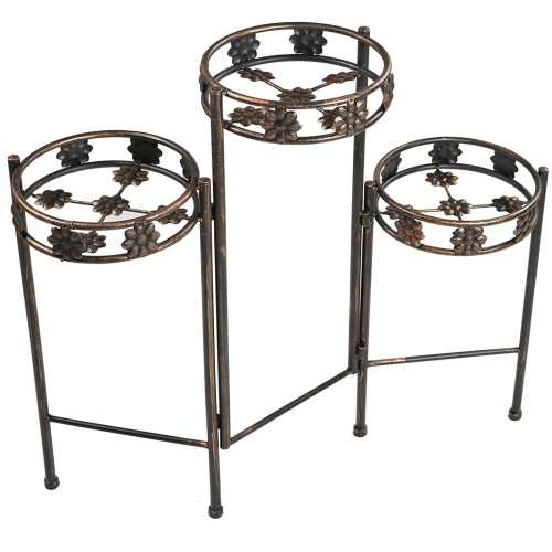SUNNYDAZE DECOR  Sunnydaze Bronze Painted Metal 3-Tier Staggered Folding Plant Stand - 29 In