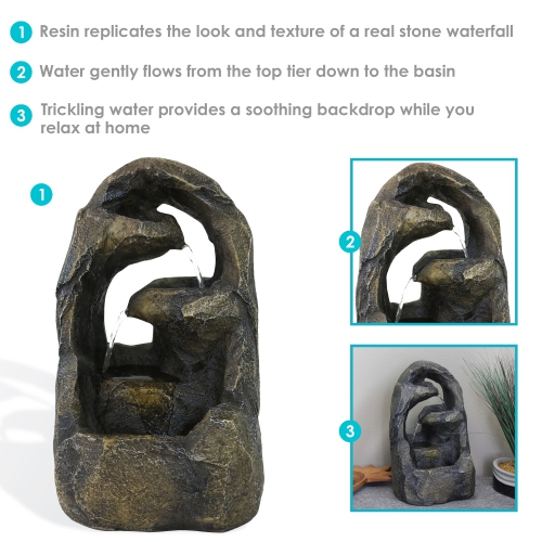 Sunnydaze Cavernous Rock Tiers Resin Indoor Water Fountain - 12 in