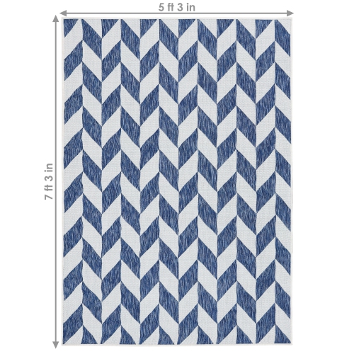 Sunnydaze Geometric Affinity Outdoor Area Rug - Steel Blue - 5 ft x 7 ft