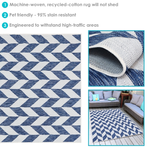 Sunnydaze Geometric Affinity Outdoor Area Rug - Steel Blue - 5 ft x 7 ft