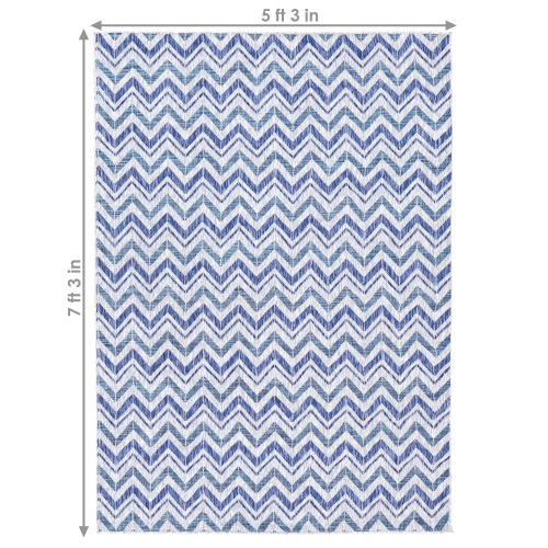 Sunnydaze Chevron Dreams Outdoor Area Rug - Blue/Gray - 5 ft x 7 ft