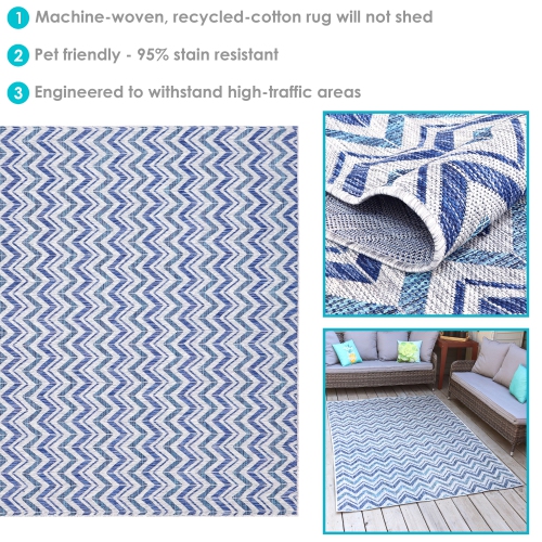 Sunnydaze Chevron Dreams Outdoor Area Rug - Blue/Gray - 5 ft x 7 ft