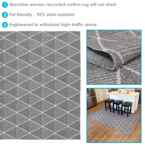 Sunnydaze Lattice Perfection Indoor Area Rug - Charcoal - 5 ft x 7 ft