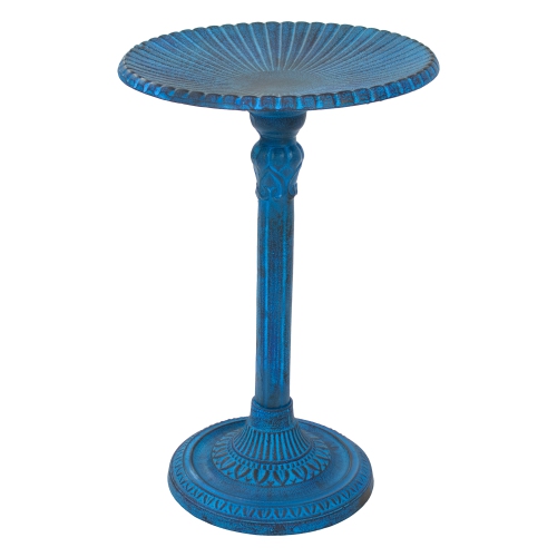 SUNNYDAZE DECOR  Sunnydaze Art Deco Sunburst Metal Bird Bath - Patina - 14 In Blue