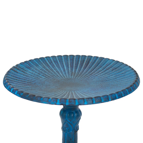 Sunnydaze Art Deco Sunburst Metal Bird Bath - Blue Patina - 14 in