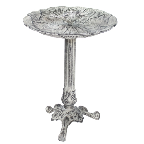 Sunnydaze Bird and Blossom Metal Bird Bath - Antique Gray - 13 in