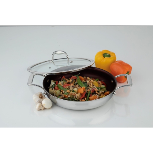Meyer Supersteel Stainless Steel 28cm/11" Everyday Pan Non Stick Skillet with cover, Made in Canada