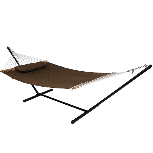 Sunnydaze 2-Person Quilted Fabric Hammock with Steel Stand - Brown