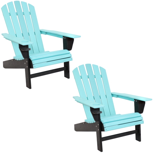SUNNYDAZE DECOR  Sunnydaze HDpe Adirondack Chair With Drink Holder - Teal/black - Set Of 2