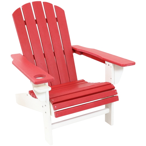 Sunnydaze HDPE Adirondack Chair with Drink Holder - Red/White