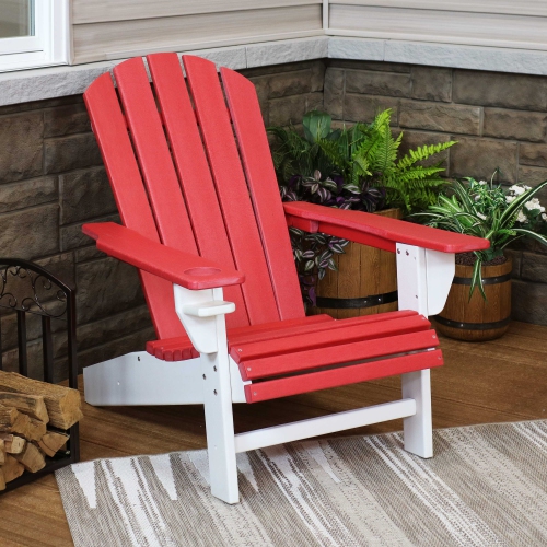 Sunnydaze HDPE Adirondack Chair with Drink Holder - Red/White