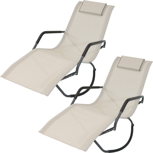 SUNNYDAZE DECOR  Sunnydaze Folding Outdoor Rocking Lounger With Pillow - - Set Of 2 In Beige I love that it’s a rocker