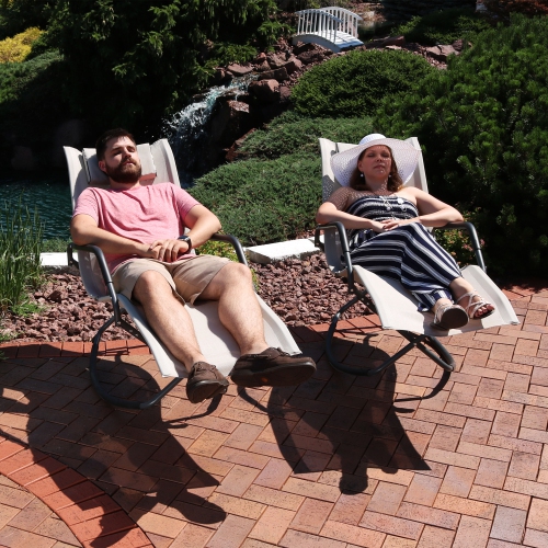 Sunnydaze Folding Outdoor Rocking Lounger with Pillow - Beige - Set of 2