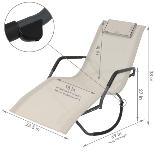 Sunnydaze Folding Outdoor Rocking Lounger with Pillow - Beige - Set of 2
