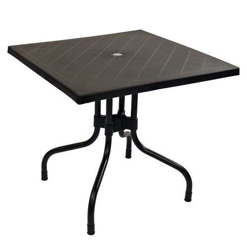 SUNNYDAZE DECOR  Sunnydaze Square Plastic Top Outdoor Dining Table With Iron Legs - In Black