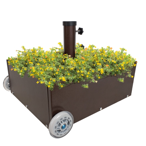 Sunnydaze Outdoor Umbrella Base with Fillable Planter and Wheels - Bronze