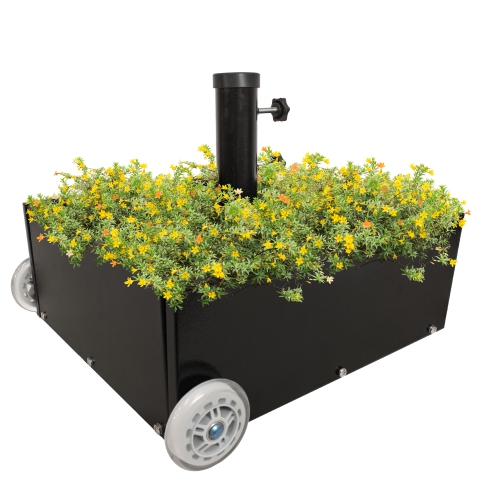 Sunnydaze Outdoor Umbrella Base with Fillable Planter and Wheels - Black