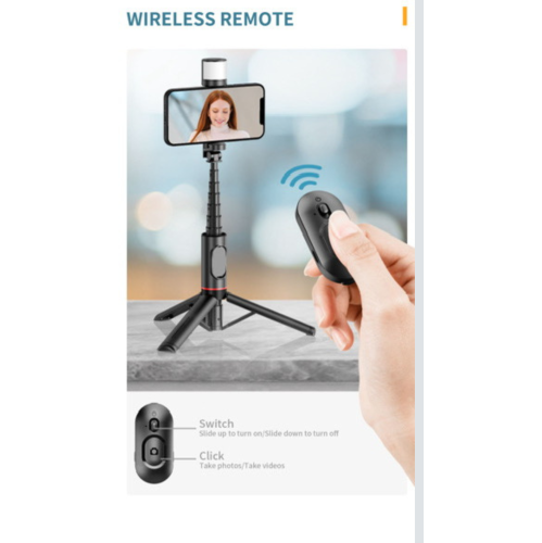 TUTT Q12 Selfie Stick Phone Holder with Fill-light Backlight | Detachable Remote Control | Foldable Rotatable 360"