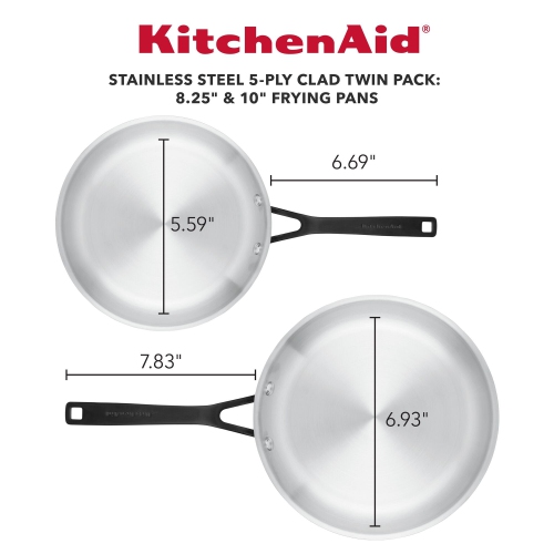 KitchenAid 5-Ply Clad Stainless Steel Frying Pan Set, 2-Piece, Polished Stainless Steel