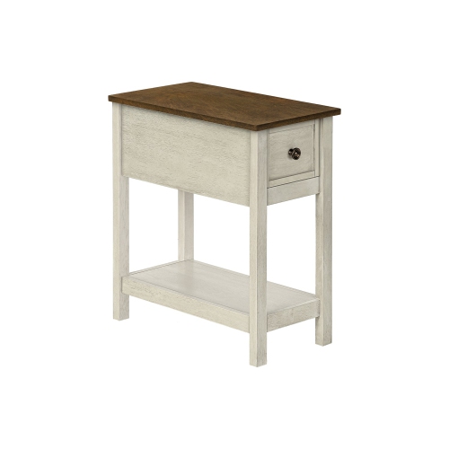 Monarch Specialties I 3962 - Side Table, End, Accent Table, 2 Tier, Narrow, Bedroom, Lamp, Storage Drawer, Antique White Veneer, Brown Veneer,