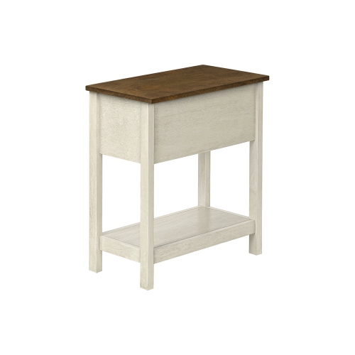 Monarch Specialties I 3962 - Side Table, End, Accent Table, 2 Tier, Narrow, Bedroom, Lamp, Storage Drawer, Antique White Veneer, Brown Veneer,