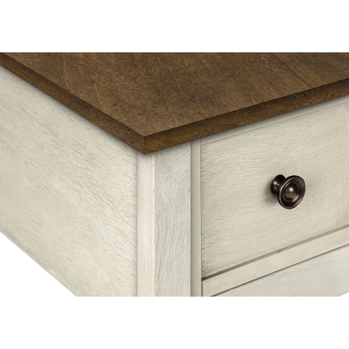Monarch Specialties I 3962 - Side Table, End, Accent Table, 2 Tier, Narrow, Bedroom, Lamp, Storage Drawer, Antique White Veneer, Brown Veneer,