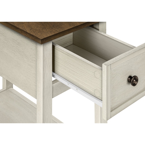 Monarch Specialties I 3962 - Side Table, End, Accent Table, 2 Tier, Narrow, Bedroom, Lamp, Storage Drawer, Antique White Veneer, Brown Veneer,