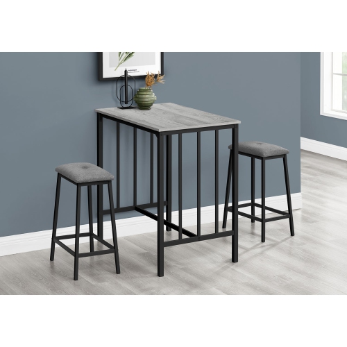 Monarch Specialties I 1144 - Dining Set, 3pcs Set, Counter Height, 36" Rectangular, Small, Kitchen, Grey Laminate, Black Metal, Contemporary, Modern