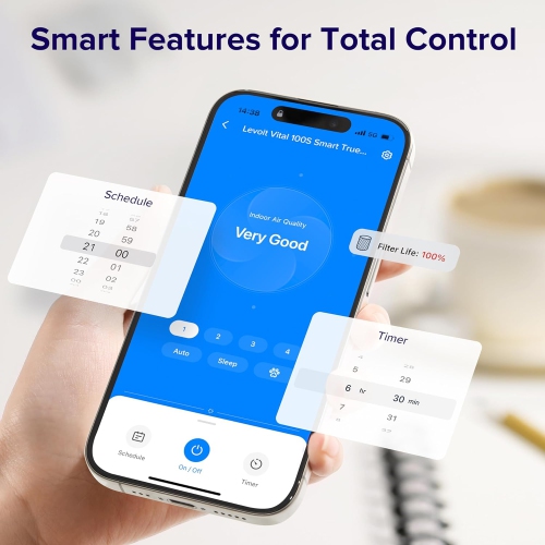LEVOIT Air Purifiers for Home Large Room Bedroom Up to 1110 Ft² with Air Quality and Light Sensors, Smart WiFi, Washable Filters, H13 True HEPA
